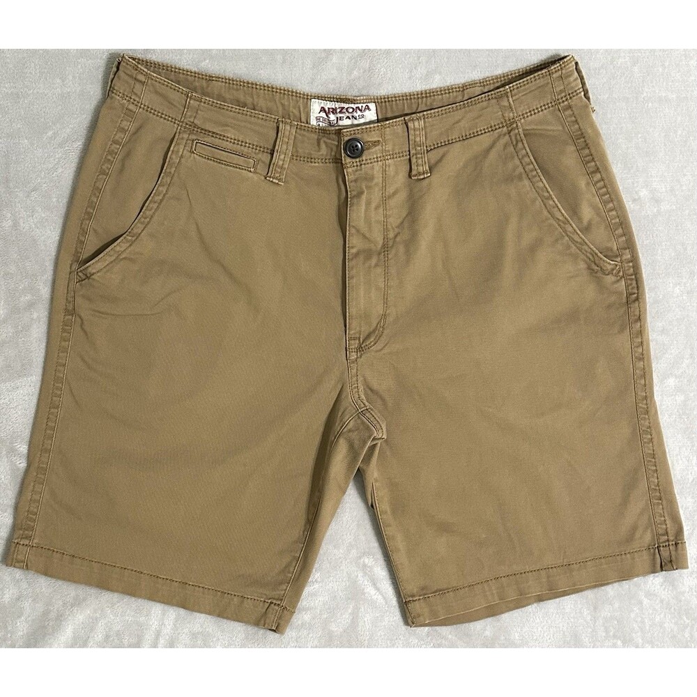 Arizona Jean Co Men's 36 Khaki Chino Shorts 10" Inseam Classic Fit Stretch